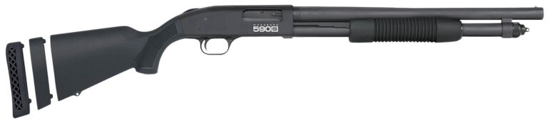 Mossberg 51607 590S  Compact 12 Gauge Pump 3" 5+1 18.50" Matte Blued Stainless Steel Barrel, Black Drilled & Tapped Receiver, Adj LOP Black Synthetic Stock