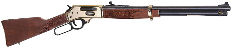 Henry H024360BH Side Gate Full Size 360 Buckhammer 5+1 20" Blued Steel Barrel, Brass Polished Drilled & Tapped Brass Receiver, Fixed American Walnut Stock, Right Hand