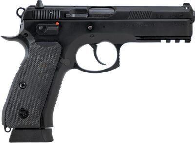 CZ-USA 89352 75 SP-01  Full Size Frame 9mm Luger 19+1 4.60″ Black Steel Barrel, Black Steel Serrated Slide, Black Polycoat Steel Frame w/Beavertail & Picatinny Rail, Black Rubber Grip, Right Hand