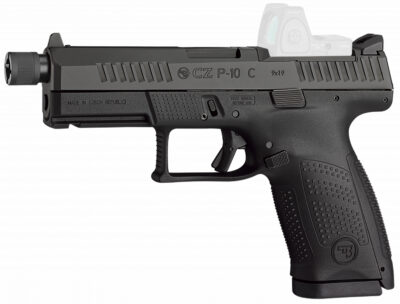 CZ-USA 91513 P-10 C  Compact Frame 9mm Luger 17+1 4.02″ Black Steel Threaded Barrel Black Nitride Optic Ready/Serrated Steel Slide Black Polymer Frame w/Picatinny Rail
