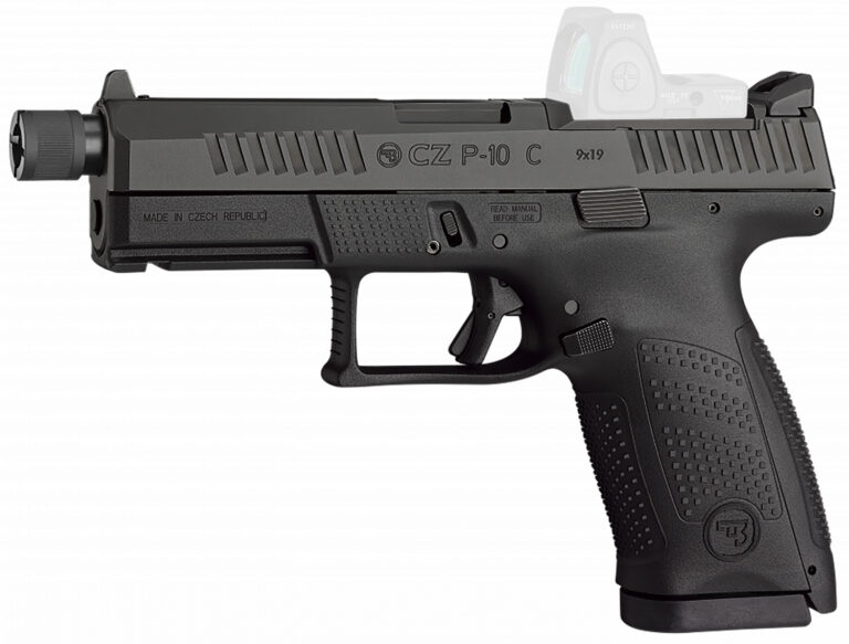 CZ-USA 91513 P-10 C  Compact Frame 9mm Luger 17+1 4.02" Black Steel Threaded Barrel Black Nitride Optic Ready/Serrated Steel Slide Black Polymer Frame w/Picatinny Rail