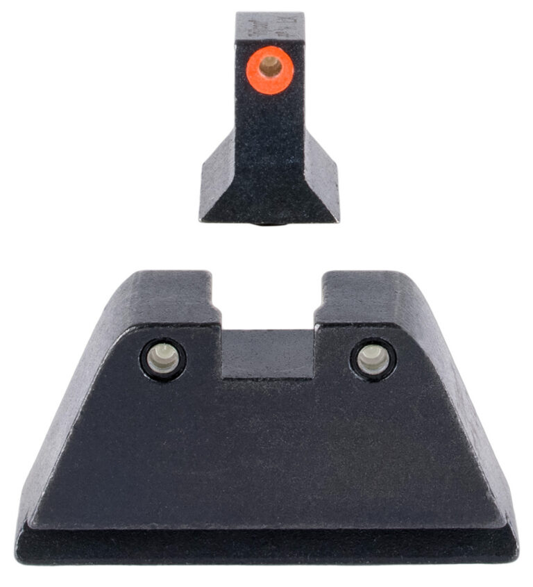 Trijicon Suppressor/Optic Height, Night Sights, Orange Front with Black Rear & Green Lamps, For Glock 17,19,22,23,24,26,27,31,32,33,34,35,39 GL201-C-601134
