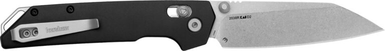 Kershaw 2038R Iridium 3.40" Folding Reverse Tanto Plain Stonewashed D2 Steel Blade, Black Anodized Aluminum Handle