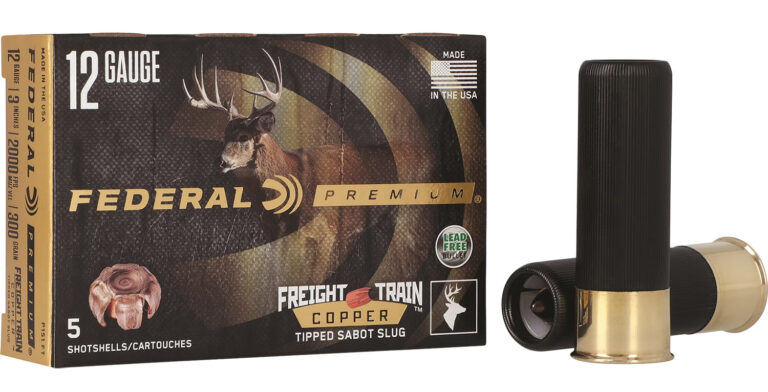 FREIGHT TRAIN COPPER SABOT SLUG 12 GAUGE SHOTGUN AMMO FREIGHT TRAIN 12 GAUGE 3'' 300GR COPPER TIP SABOT SLUG 5/BOX