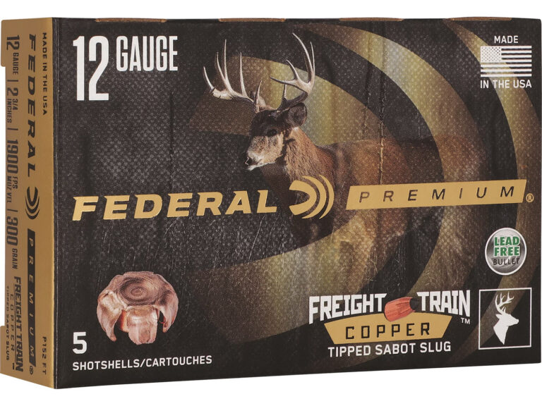 FREIGHT TRAIN 12 GAUGE 2.75'' COPPER TIP SABOT SLUG SHOTGUN AMMO FREIGHT TRAIN 12 GA 2.75'' 300GR COPPER TIP SABOT SLUG 5/BOX