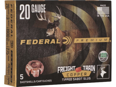 FREIGHT TRAIN COPPER SABOT SLUG 20 GAUGE SHOTGUN AMMO FREIGHT TRAIN 20 GAUGE 3” 275GR COPPER TIP SABOT SLUG 5/BOX