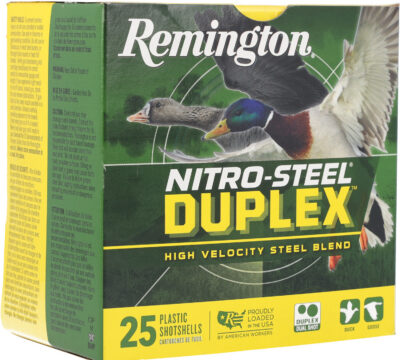 NITRO-STEEL DUPLEX 12 GAUGE SHOTGUN AMMO NITRO STEEL DUPLEX 12 GAUGE 3” 1-1/4OZ BB & #4 SHOT 25/BOX