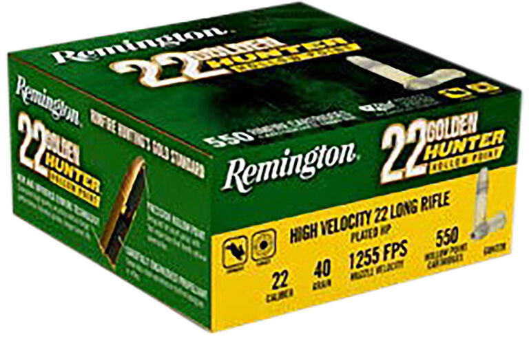 GOLDEN HUNTER 22 LONG RIFLE RIMFIRE AMMO GOLDEN HUNTER 22 LONG RIFLE 40GR PLATED HOLLOW POINT 550/BOX