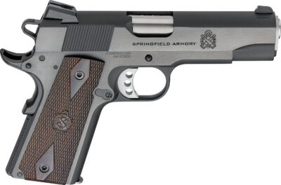 Springfield Armory PX9417 1911 Garrison 9mm Luger 9+1 4.25″ Stainless Match Grade Barrel, Blued Serrated Carbon Steel Slide & Frame w/Beavertail, Thinline Wood Grip