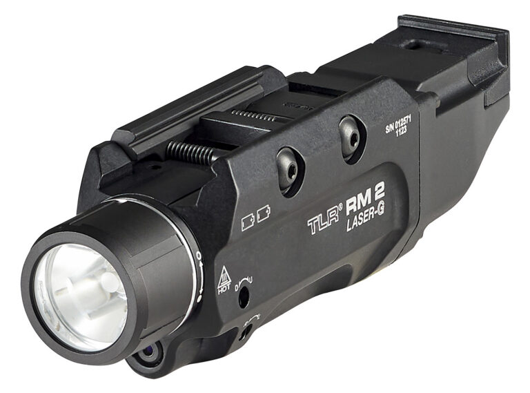 Streamlight 69454 TLR-2 RM with Laser Black Anodized Aluminum, 1,000 Lumens White LED Bulb/Green Laser, 297 Meters Beam, Picatinny Rail Mount