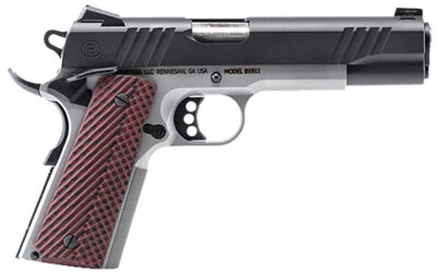 Bersa B19117050BMBC B1911  Full Size Frame 45 ACP 8+1 5″ Stainless Steel Barrel, Stainless Serrated Steel Slide, Black Stainless Steel Frame w/Beavertail, Rosewood Grip, Ambidextrous