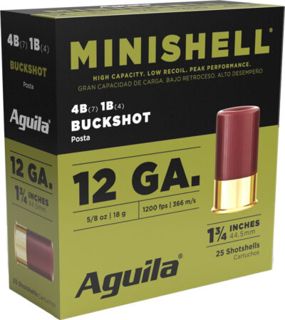 Aguila 1CHB1385 Minishell Buckshot 12 Gauge 1.75″ 5/8 oz 4B (7P)/1B (4P) Shot 25 Per Box/ 10 Case