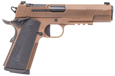 Sig Sauer 1911XR45CXR3 1911-X  Full Size Frame 45 ACP 8+1 5″ Black DLC Carbon Steel Barrel, Coyote PVD Optic Cut/Serrated Stainless Steel Slide & Frame w/Beavertail & Picatinny Rail, Black G10 Grip