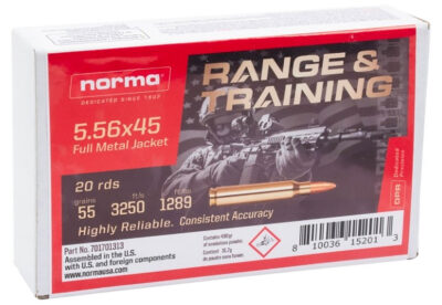 Norma Range & Training 5.56x45mm 55gr. FMJ Ammunition, 20 Round Box