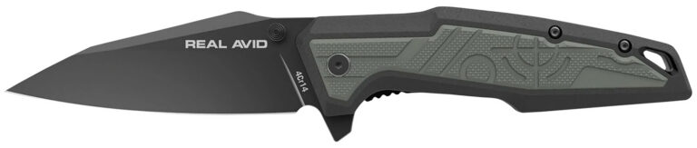 Real Avid AVRAV1 RAV-1 3.25" Folding Modified Clip Point Plain Black Oxide 4Cr14 Blade, Grip Plates GFN Handle, Clamshell Pkg