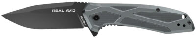 Real Avid AVRAV2 RAV-2  3.25″ Folding Drop Point Plain Black Oxide 8Cr13MoV SS Blade, Aluminum Handle, Clamshell Pkg