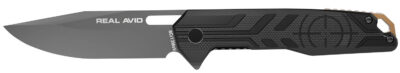 Real Avid AVRAV7 RAV-7  EDC 3.25″ Folding Drop Point Plain Titanium 8Cr13MoV SS Blade, Black Textured G10 Handle, Clamshell Pkg
