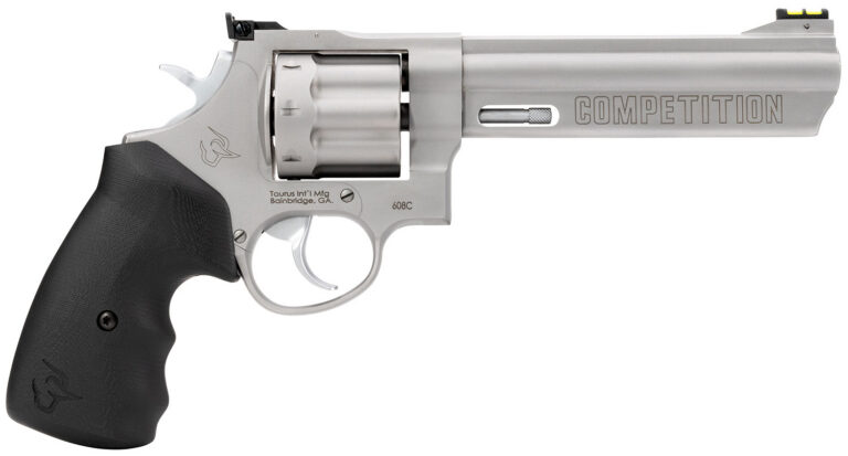 Taurus 2-608069CMP 608 Competition 357 Mag/38 Special +P 8 Shot 6" Matte Stainless Steel Barrel, Cylinder & Frame, Black Finger Grooved Grip, Transfer Bar Safety, Exposed Hammer