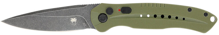 CobraTec Knives ODGDIABLOAUTO Diablo 3.50" Folding Black Stonewashed D2 Steel Blade, 4.75" OD Green Textured G10 Scales Handle