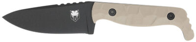 CobraTec Knives CTKPTAN KingPin  EDC 4″ Fixed Drop Point Plain Black Powder Coated D2 Steel Blade, 4″ Tan Textured G10 Scales Handle