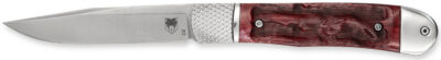 CobraTec Knives CTTHRRED Trapper Hidden Release 3.12″ Flip Open Drop Point Plain Satin D2 Steel Blade, 4.25″ Red Textured Bone Handle