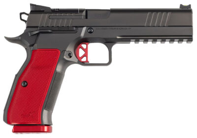 Dan Wesson 92013 DWX  9mm Luger 10+1 4.95″ Black Match Grade Barrel, Black DLC Optics Ready Serrated Steel Slide, Black Aluminum Frame w/Beavertail & Picatinny Rail, Red Textured Aluminum Grip