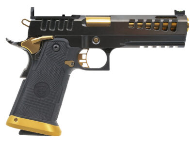 Watchtower Demolitia 1911DS – 25 ACP, Black and Gold Ported Barrel, 9″, Single Shot, Core Package