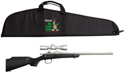 Crickett KSA2245BSC My First Rifle Package 22 S/L/LR Single Shot 16.10″ Stainless Steel Barrel & Receiver, Black Synthetic Fixed Stock, 4×32 Scope
