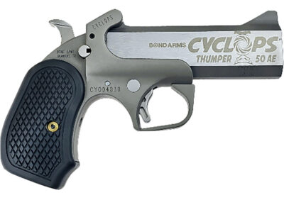 Bond Arms BACY Cyclops Thumper 50 AE 1 Shot 4.25″ Black/SS Stainless Steel Barrel, Black Rough & Tumble Stainless Steel Frame, Black B6 Resin Grips
