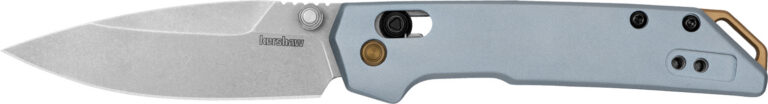 Kershaw 2051 Iridium EDC Mini 3" Folding Spear Point Plain Stonewashed D2 Steel Blade, Ice Blue Aluminum Handle