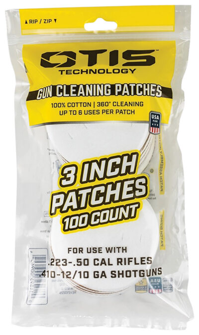 Otis FG919100 All Caliber Cleaning Patches Multi-Caliber 3″ Cotton 100 Per Pkg