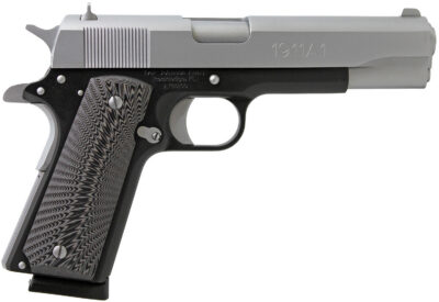 Iver Johnson Arms 1911A1TT 1911 A1  Full Size Frame 45 ACP 8+1 5″ Stainless Steel Barrel, Silver Cerakote Serrated Stainless Steel Slide, Black Steel Frame w/Beavertail, Black/Gray G10 Grip