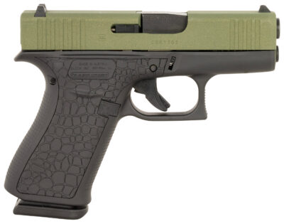 Glock PX4350204BAYOU G43X  Slim Sub-Compact Frame 9mm Luger 10+1 3.41″ Black GMB Barrel, Lime Green Cerakote Serrated Steel Slide, Black Cerakote Polymer Frame w/Beavertail, Ambidextrous