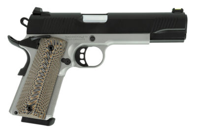 Tisas 10100803 1911 D10 FO Full Size Frame 10mm Auto 8+1 5″ Hard Chrome Plated Steel Barrel, Black Cerakote Steel Serrated Slide, Stainless Steel Frame w/Beavertail, Black/Tan G10 Grip