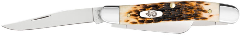 Case 00042 Stockman Medium 2.57"/1.88"/1.71" Folding Clip Point/Sheepsfoot/Spey Plain Mirror Polished Tru-Sharp SS Blade Peach Seed Jigged Amber Bone Handle