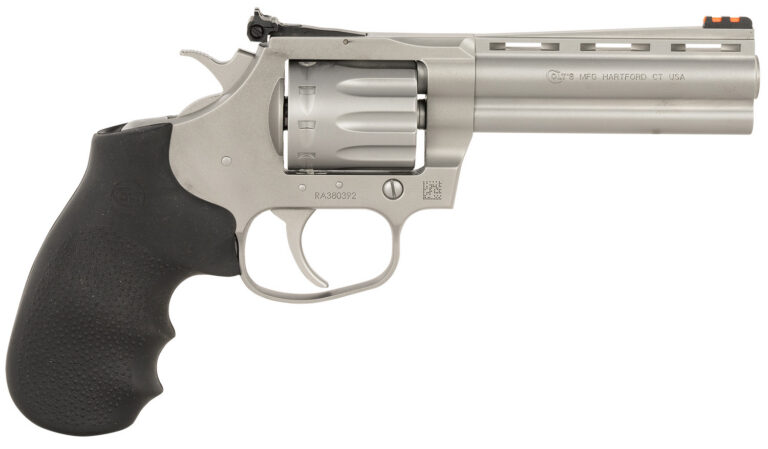 Colt Mfg KCOBRA22-SM4RFO King Cobra Target 22 LR 10 Shot 4.25" Matte Stainless Steel Vent Rib Barrel, Matte Stainless Stainless Steel Frame & Cylinder, Black Hogue Overmolded Grip, Exposed Hammer