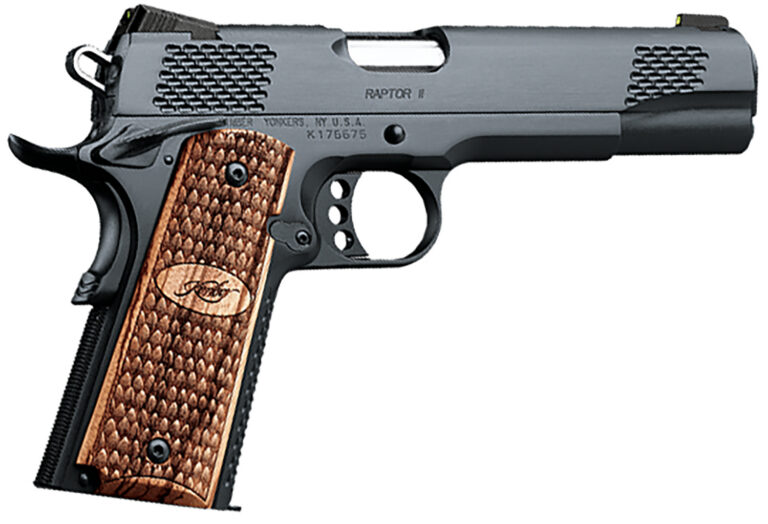 Kimber Mfg, Inc 3200117CA Raptor II *CA Compliant 45 ACP 8+1 5" Stainless Match Grade Barrel, Brush Polished Serrated Steel Slide, Matte Black Steel Frame w/Beavertail, Zebrawood Grip