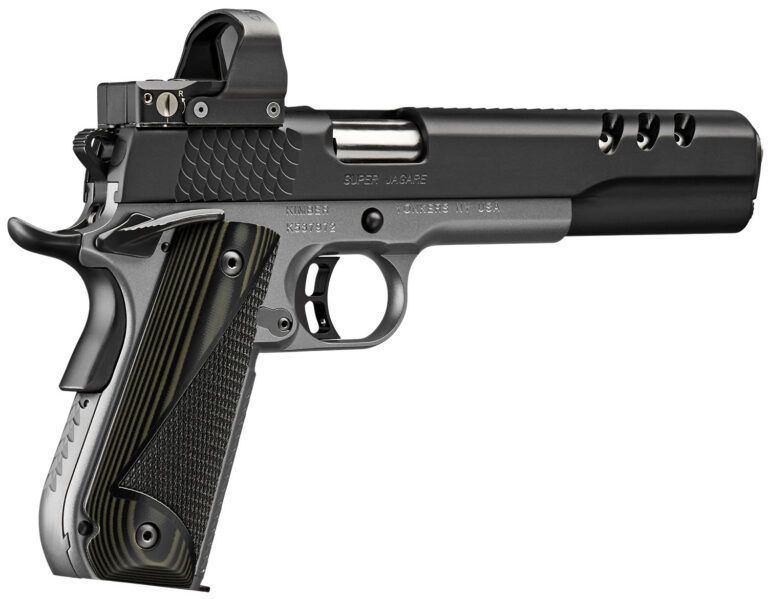 Kimber Mfg, Inc 3000278 Super Jagare w/Optic 10mm Auto 8+1 6" Stainless Match Grade Barrel, Diamond Carbon Coating Ported/Serrated Stainless Steel Slide, Kimpro II Gray Micarta Grip, Delta Pro Red Dot