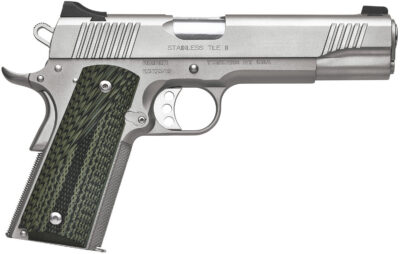 Kimber Mfg, Inc 3200342 TLE II  45 ACP 7+1 5″ Stainless Match Grade Barrel, Satin Silver Serrated Stainless Steel Slide & Frame w/Beavertail, Aggressively Textures G-10 Grip
