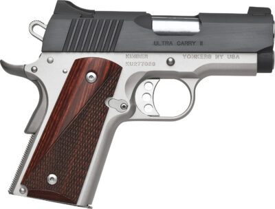 Kimber Mfg, Inc 3200321 Ultra Carry II  45 ACP 7+1 3″ Stainless Match Grade Barrel, Matte Black Brushed Serrated Steel Slide, Satin Silver Aluminum Frame w/Beavertail, Rosewood Grip