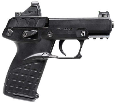 Kel-Tec P17BBLKOPTIC P17  Compact Frame 22 LR 16+1 3.80″ Black Steel Barrel, Black Serrated Steel Slide, Black Polymer Frame w/Picatinny Rail, Textured Grip, Viridian RFX-11 Green Dot, Ambidextrous