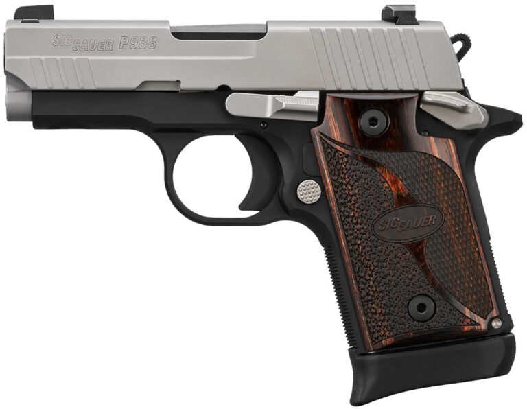 SIG SAUER P938 TWO TONE 9MM STS/BLK WALNUT GRIP 3" N.S. 1-6RD 1-7RD MAG