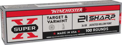 SUPER-X 21 SHARP JACKETED HOLLOW POINT RIMFIRE AMMO SUPER-X 21 SHARP 34GR JACKETED HOLLOW POINT 100/BOX
