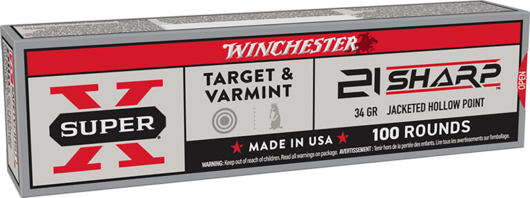 SUPER-X 21 SHARP JACKETED HOLLOW POINT RIMFIRE AMMO SUPER-X 21 SHARP 34GR JACKETED HOLLOW POINT 100/BOX