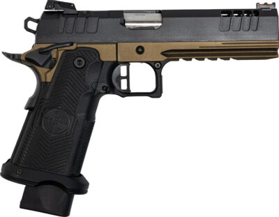 Great Lakes Firearms GL1911DS9FSSBRZ 1911 DS Synergy 9mm Luger 20+1 5″ Optic Cut/Serrated Cerakote Black Molded Grip Bronze Frame
