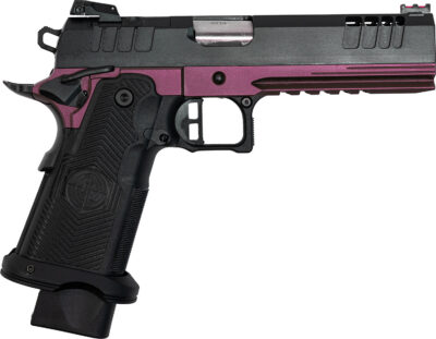 Great Lakes Firearms GL1911DS9FSSCHY 1911 DS Synergy 9mm Luger 20+1 5″ Optic Cut/Serrated Cerakote Black Molded Grip Black Cherry Frame