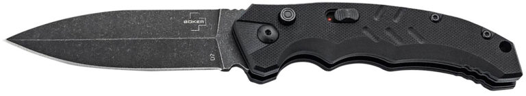 Boker 01BO796 Intention II 3.35" Folding Dagger Plain D2 Steel Blade Black G10 Handle