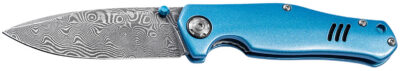 Boker 111101DAM   3.15″ Drop Point Damascus Blade Blue Aluminum Handle