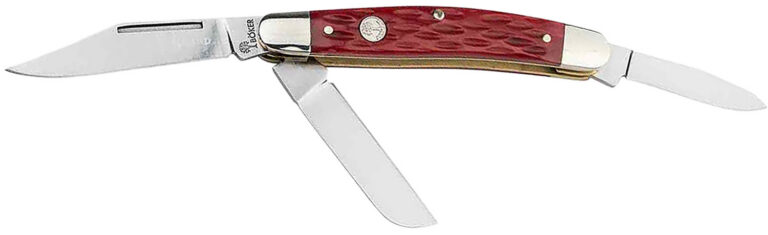Boker 110855 Stockman Traditional Medium Clip Point/Sheepsfoot/Spey Plain D2 Steel Blade Red Jigged Bone Handle