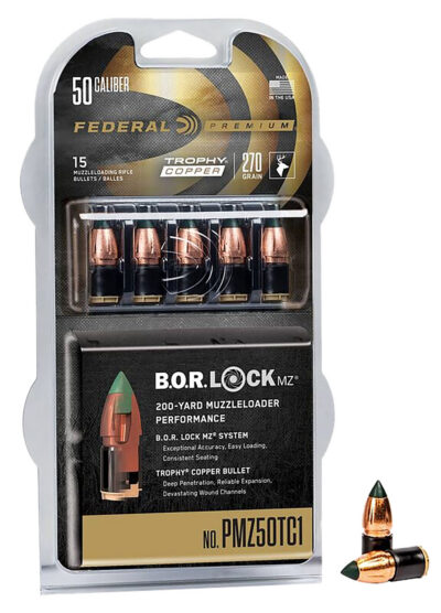 FEDERAL MUZZLELOADER 270GR TROPHY COPPER MZ W/B.O.R LOCK SYS BULLET 15RD